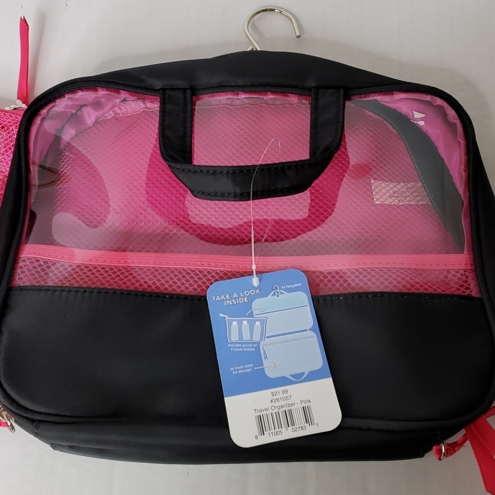 Nine to Nine Hanging Travel Organizer and 4 Plastic Bottles NWT